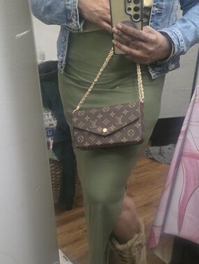 Classic Brown 4 Piece Fashion Monogram Crossbody Bag w/gold Tone Chain & Wallet